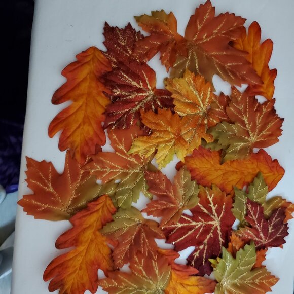 Fall / Autumn Fabric Maple & Oak Leaves with Glitter Highlights – Bag of (24) - Picture 5 of 6